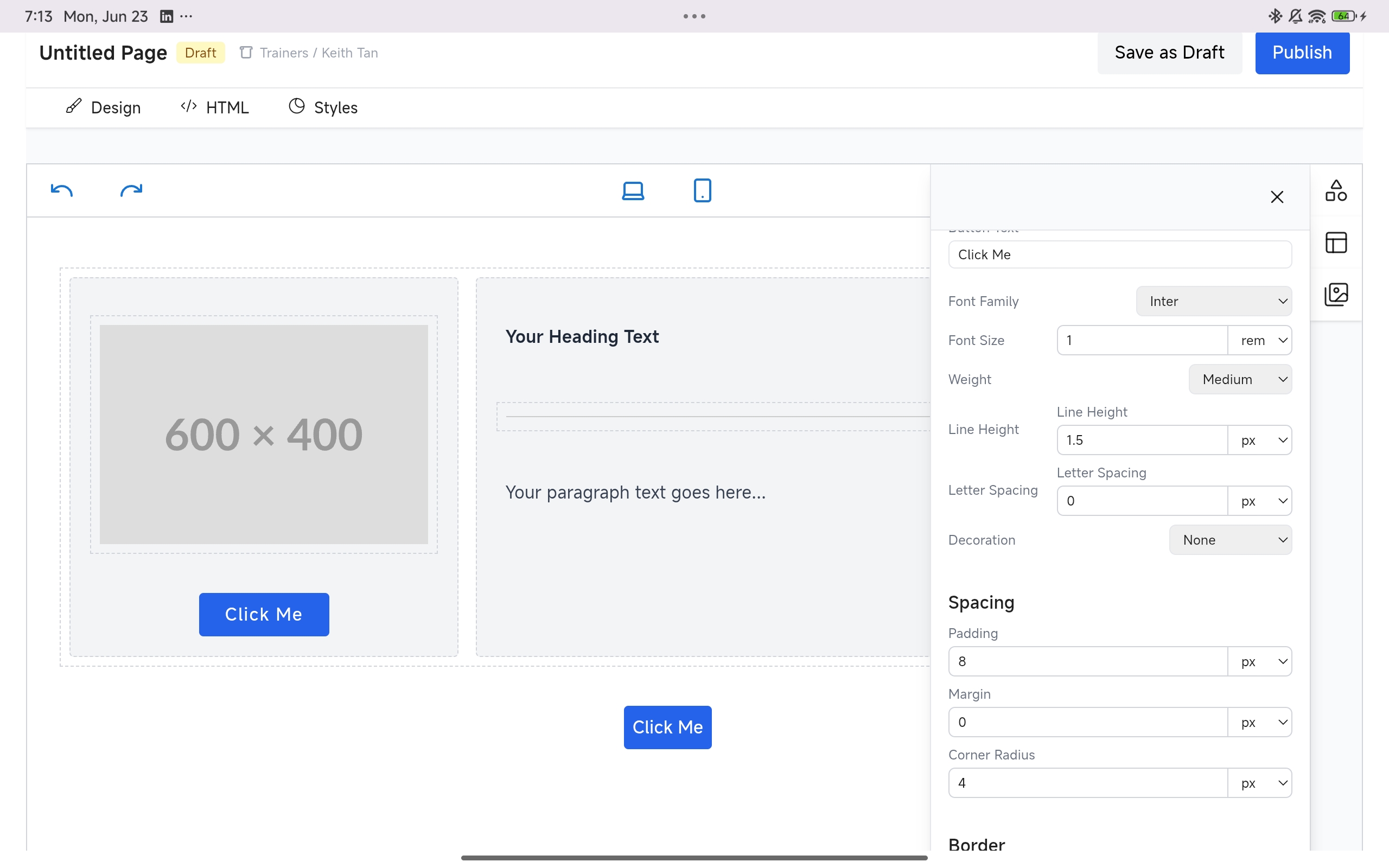 A screenshot of my PageBuilder project that is in the finishing stages.