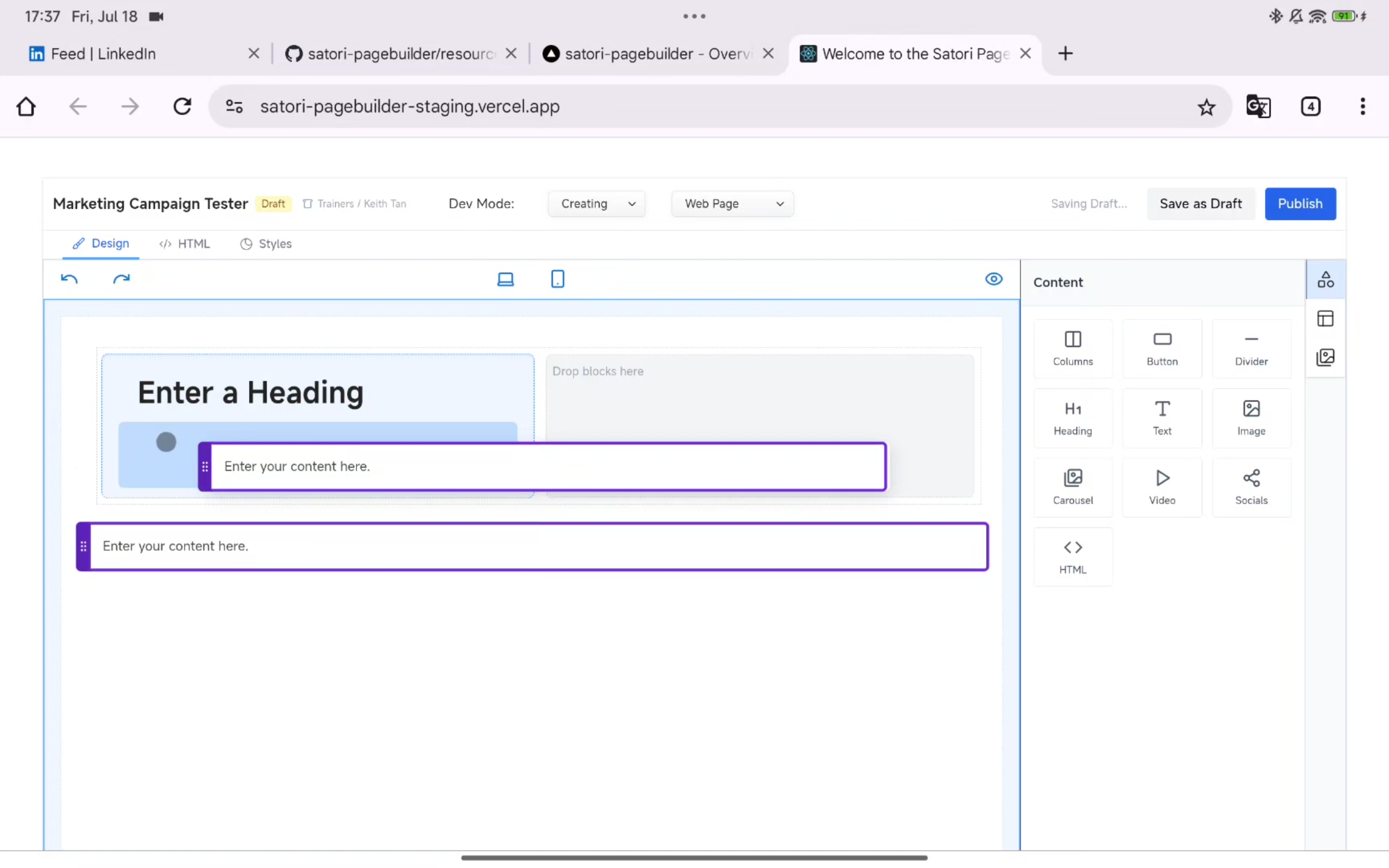 Now in my Satori PageBuilder project, users can drop Content Blocks both "in-between" blocks and "as the last" block.