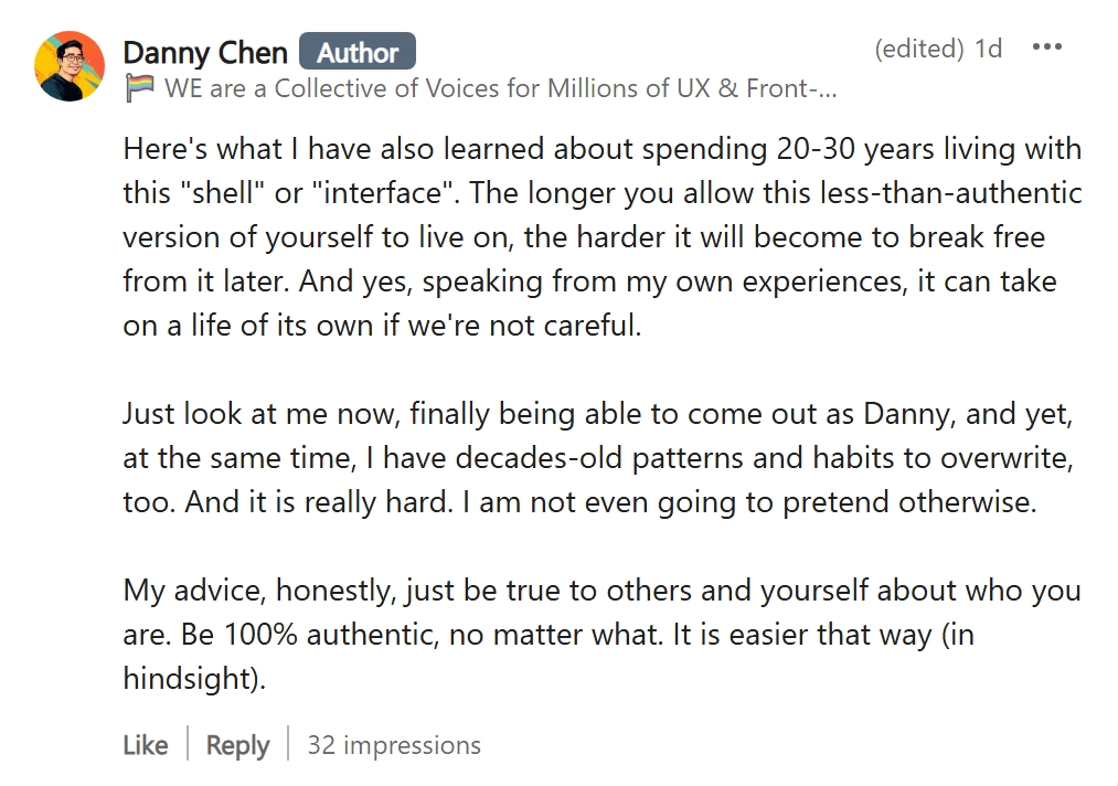 I wrote a comment after sharing my post to warn people against the consequences of living inauthentic lives.