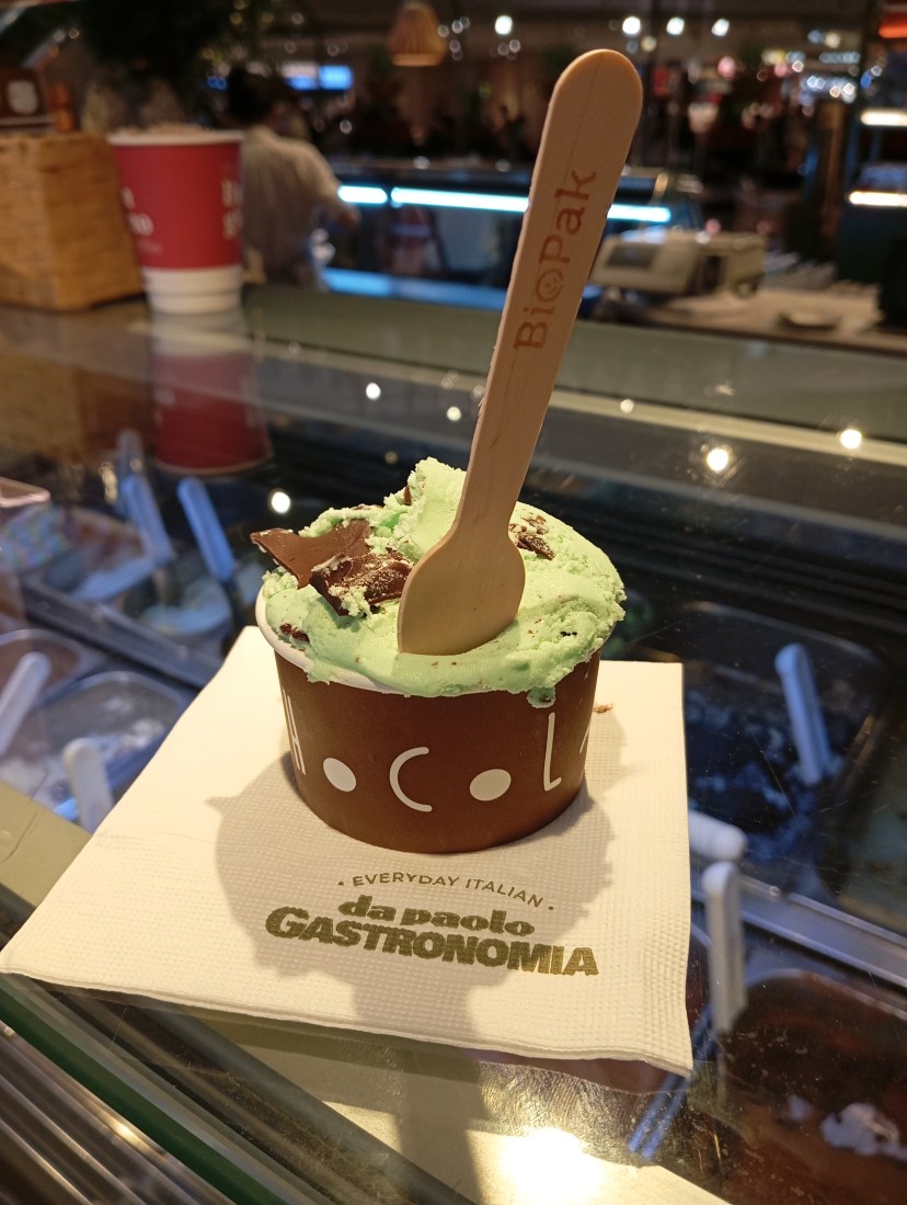 A photo of the peppermint gelato ice cream that we bought on Friday evening.