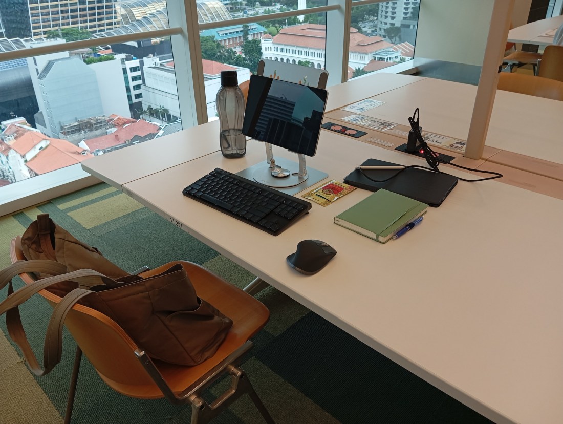 A photo of our remote setup at Lee Kong Chian Reference Library (11th floor) @ NLB Singapore