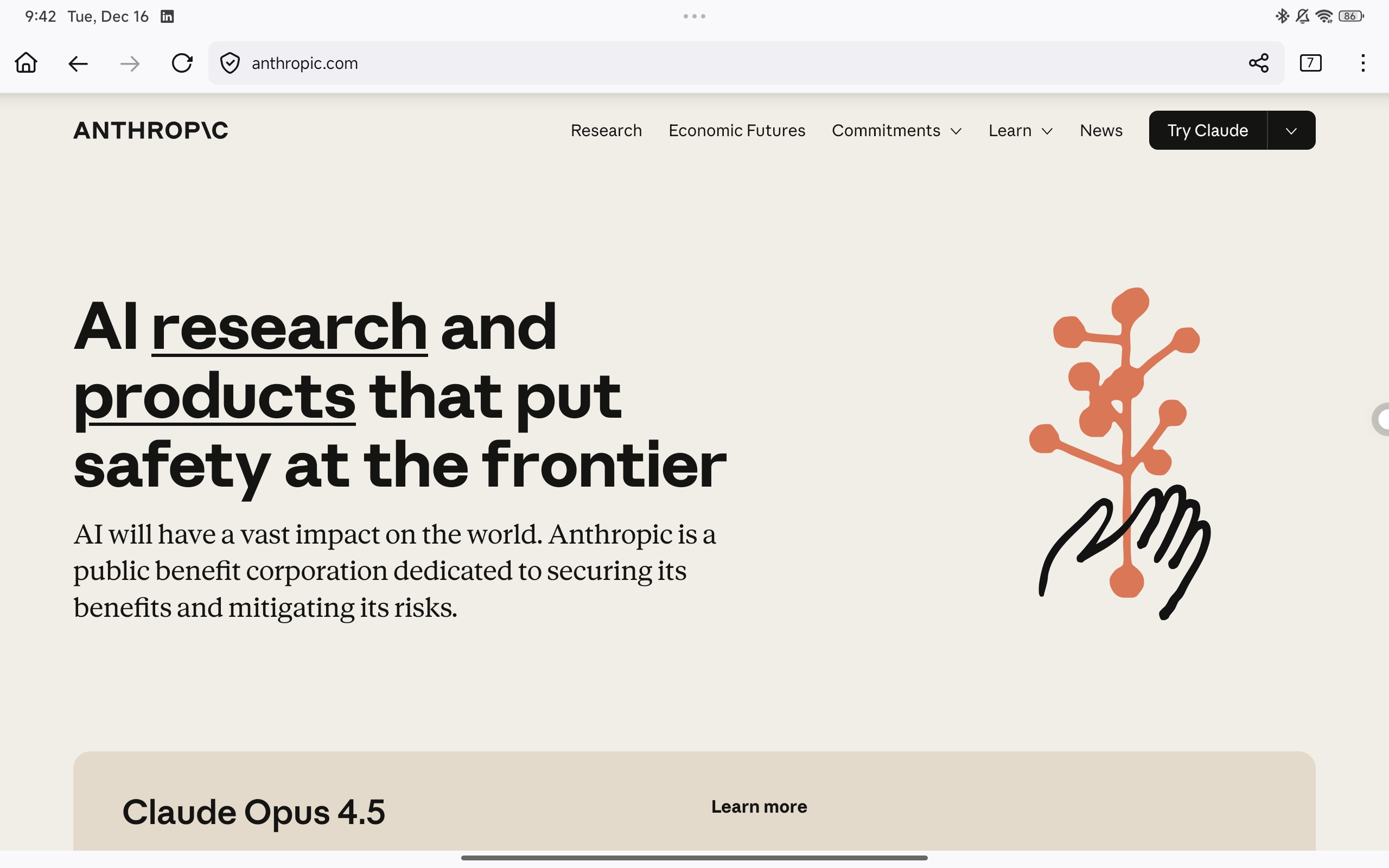 Screenshot of Anthropic's website.