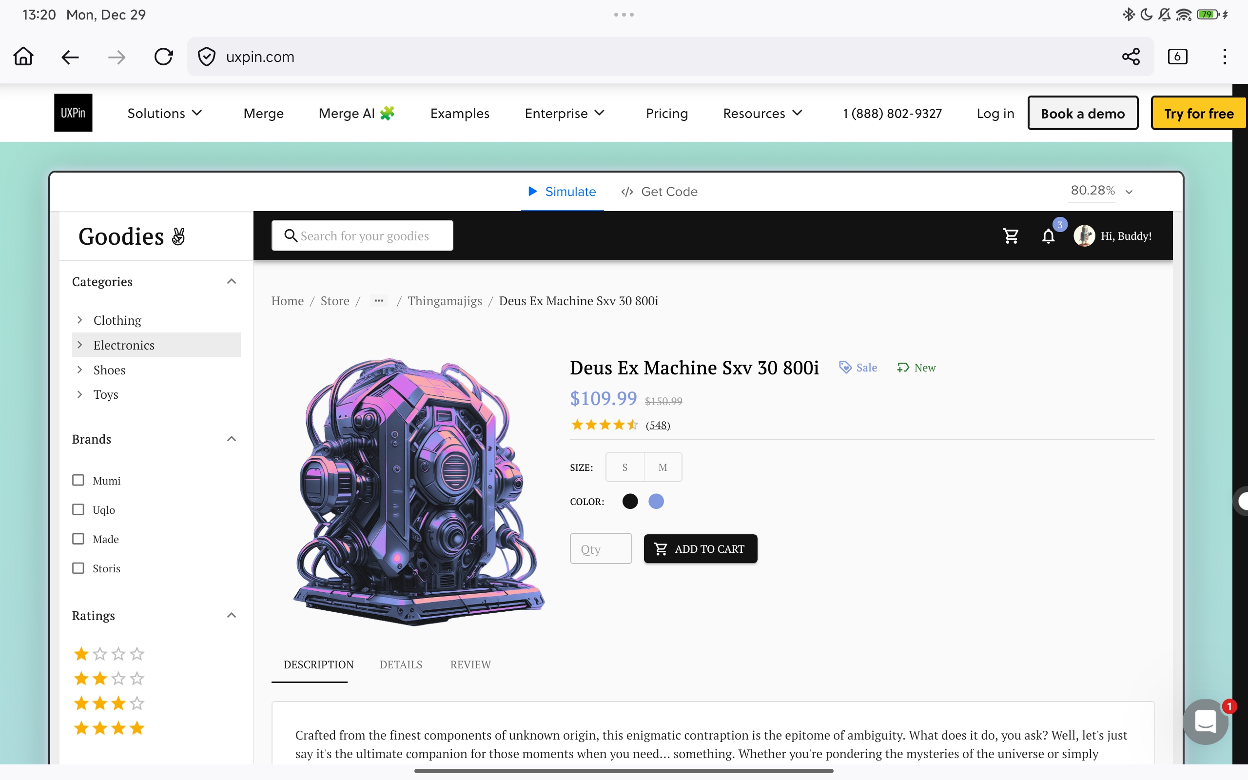 Screenshot of UXPin's home page.