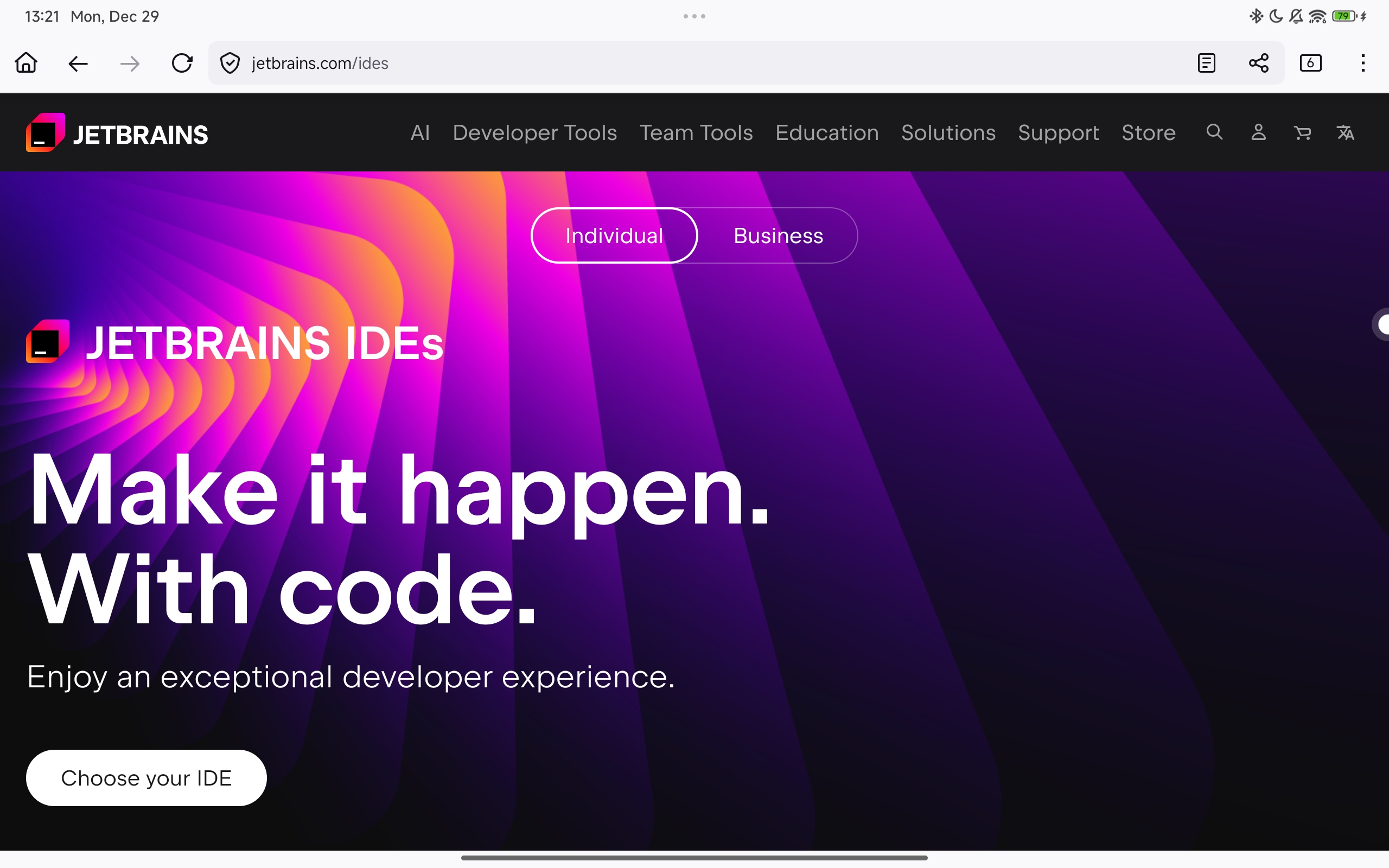 Screenshot of JetBrain's website.
