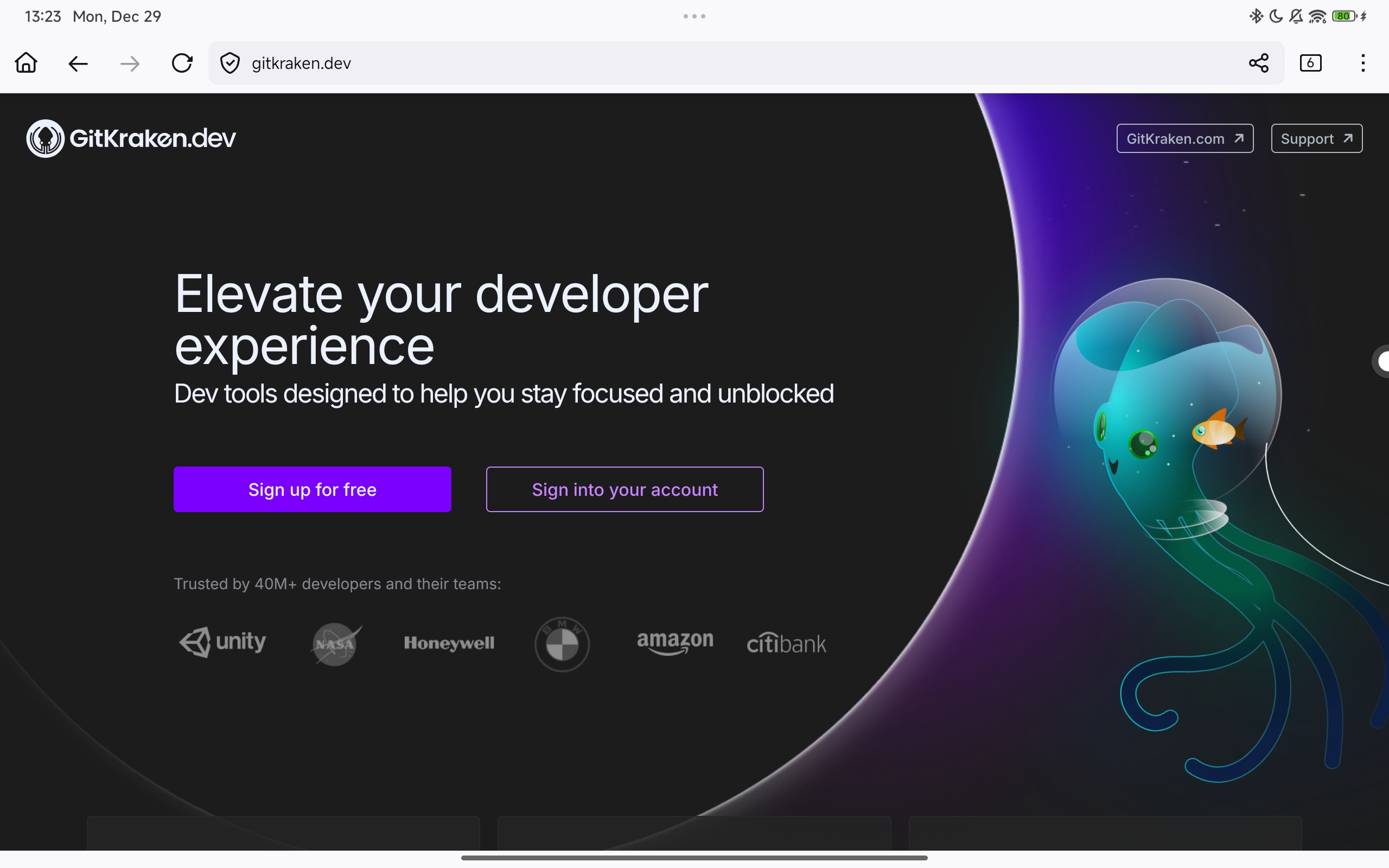 Screenshot of GitKraken's Website