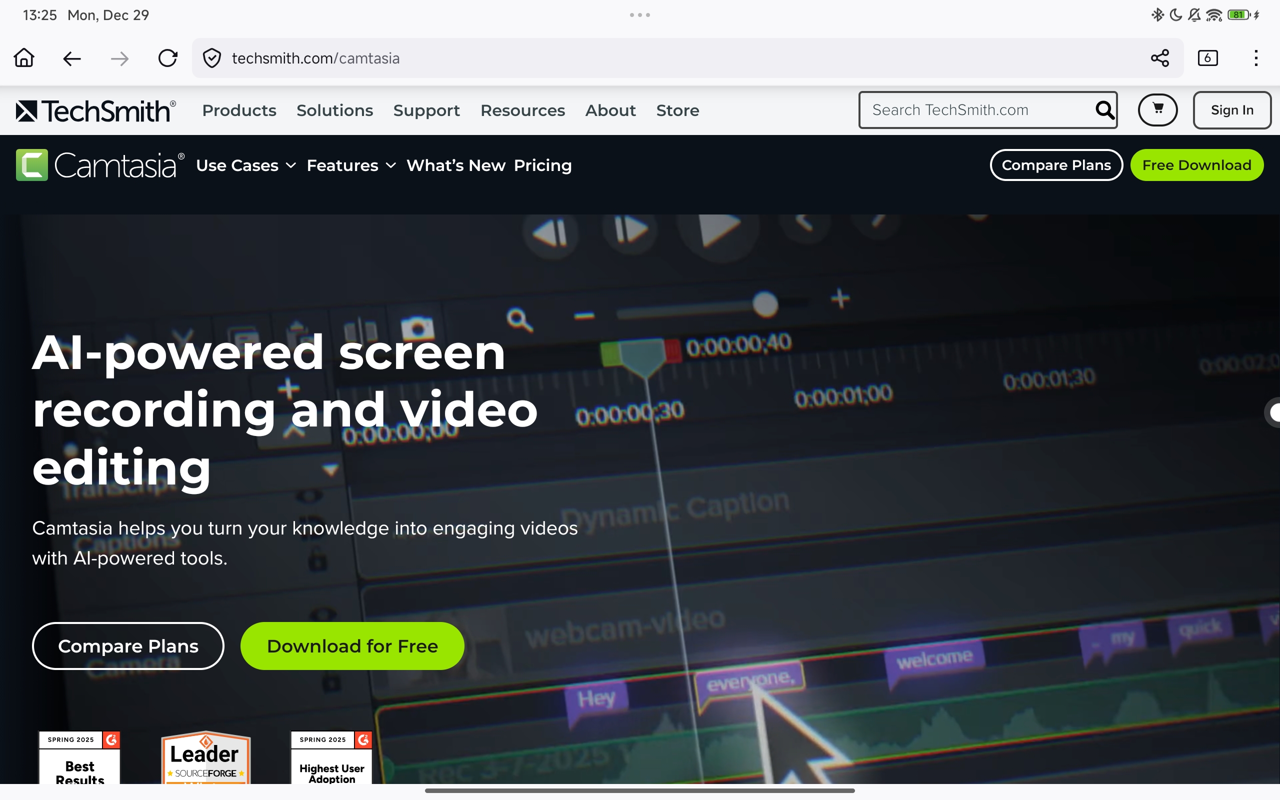 Screenshot of TechSmith's Camtasia Screenrecording Tool.