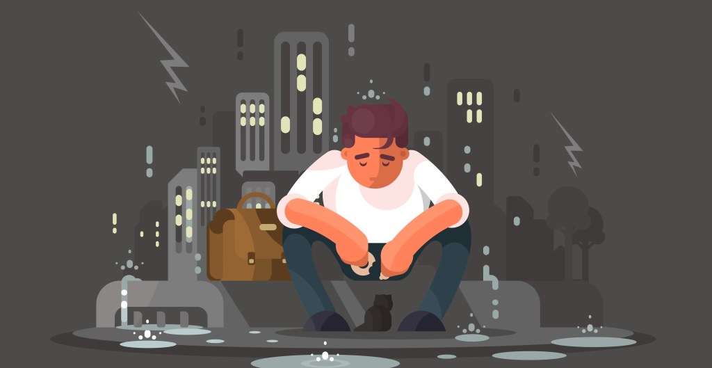 An illustration image showing a man that is experience loneliness and in isolation.