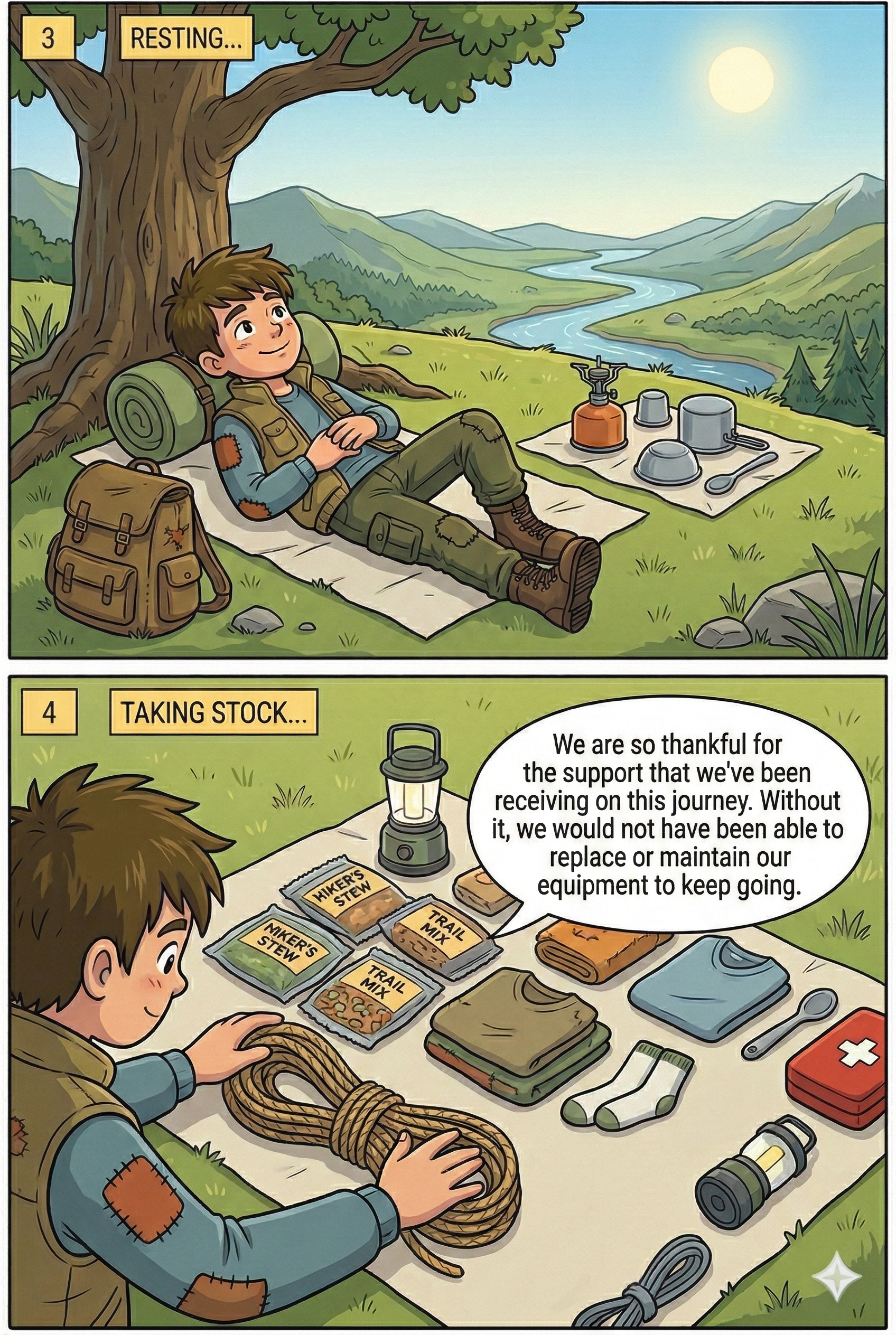 Once he arrives, he takes a nap and then spends time to take stock of what he has.